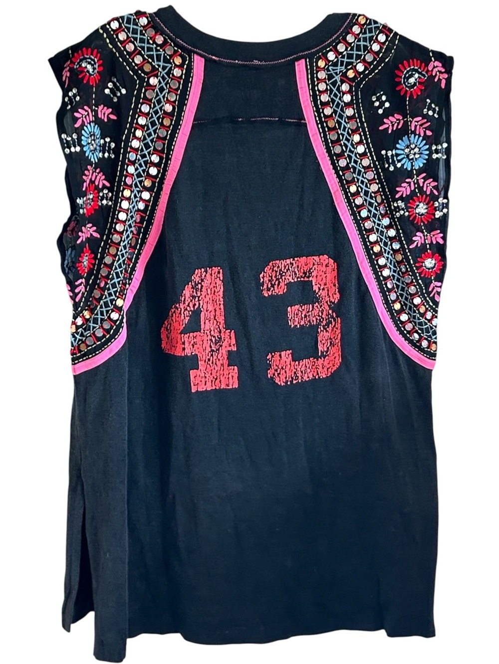 Free People x We The Free Washed Black Summer Nights Sequined AUSTIN 43 Tee LG - Picture 5 of 10